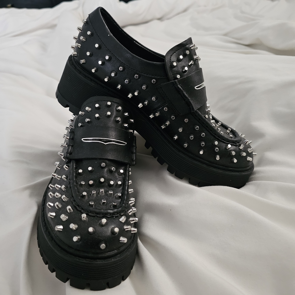 Steve Madden Malvern Black Studded Platform Loafers